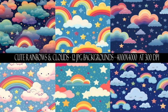 Brighten Your Designs with Cute Rainbows and Clouds Backgrounds