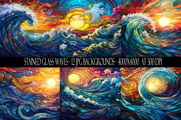 Captivating Stained Glass Ocean Waves Backgrounds