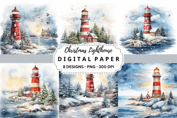 Christmas Lighthouse Backgrounds for Festive Design