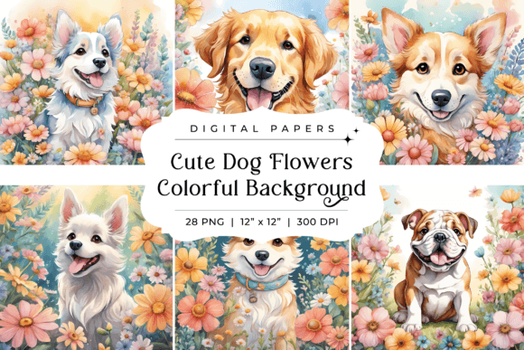 Cute Dog Flowers Colorful Backgrounds: A Designer's Delight