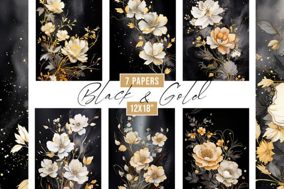 Elevate Your Creative Projects with Black & Gold Floral Backgrounds