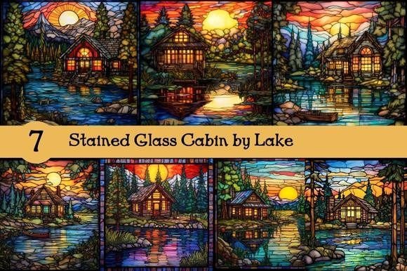 Enchanting Lake Cabin Stained Glass Digital Designs