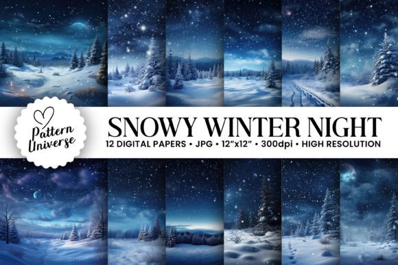 Enchanting Snowy Winter Night Backgrounds for Crafts