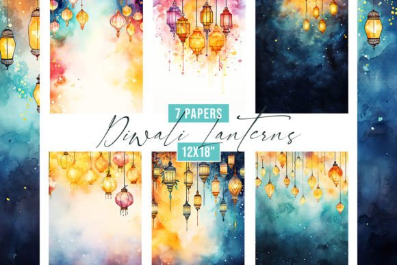 Illuminate Your Projects with Watercolor Diwali Lantern Backgrounds