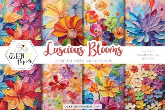Rainbow Floral Digital Paper: A Burst of Oil-Painted Blooms for Your Projects