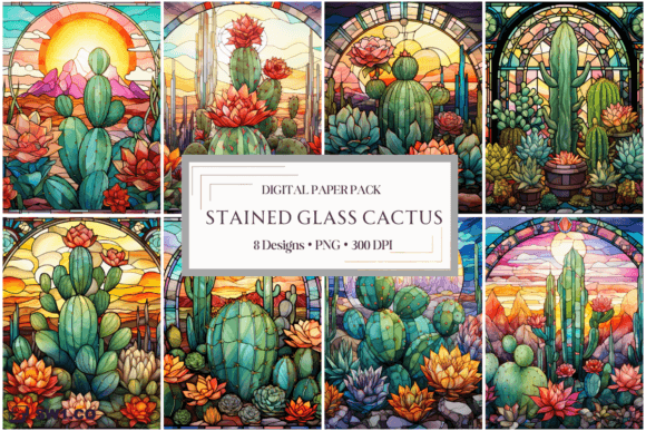 Stained Glass Cactus Backgrounds PNG: Desert Art for Modern Projects