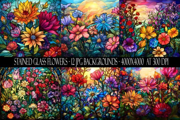 Stained Glass Flower Backgrounds for Creative Design
