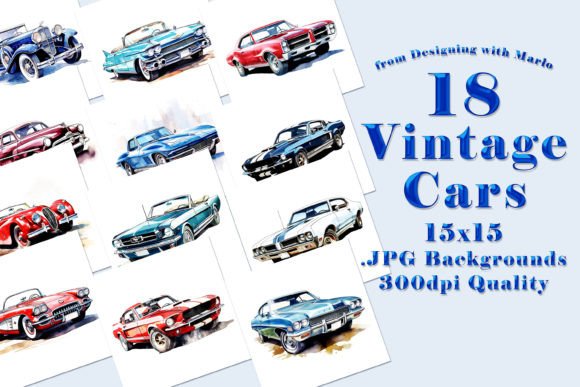 Vintage Classic Cars 15x15 Backgrounds for Digital Crafters