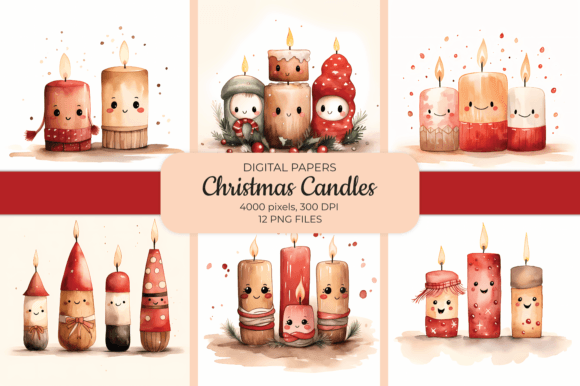 Warmth and Handmade Charm: Watercolor Christmas Candles Backgrounds